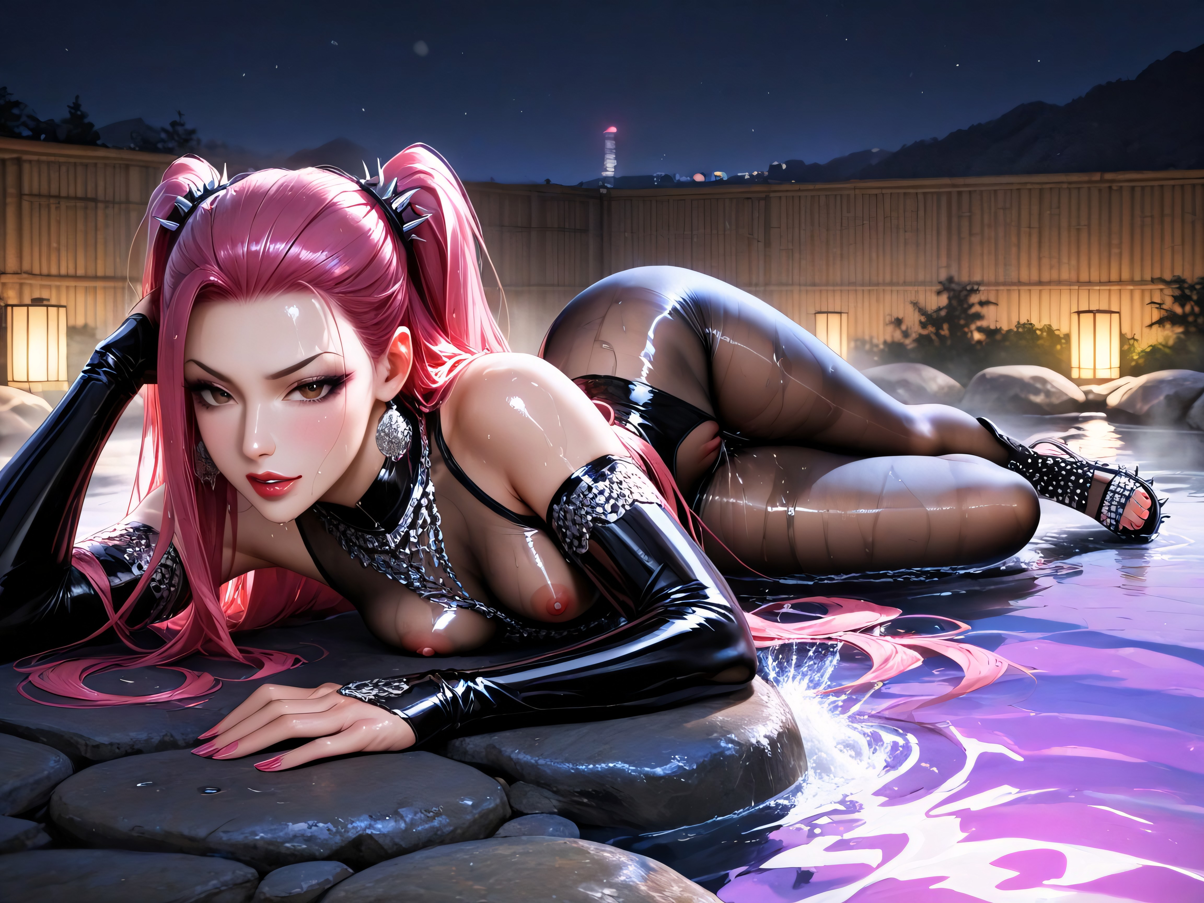 Peau Grasse, Black Metallic Spiked Hair Ties, Very Aesthetic Porno IA Hentai