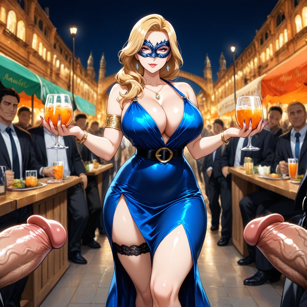 Natural Breasts, Men Offering Drink, Cleavage Hentai AI Porn