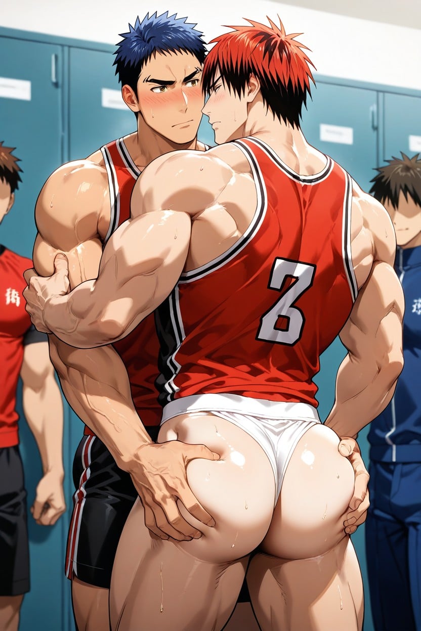 Rear Side View, Many People Around, Bara ゲイAIポルノ