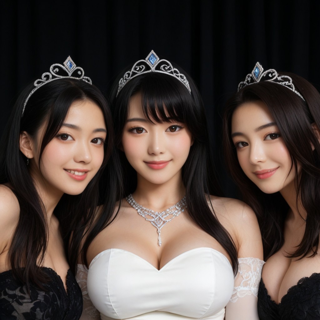 Long Sleek Hair, Women Looking At Viewer, Black Hair AI Porn