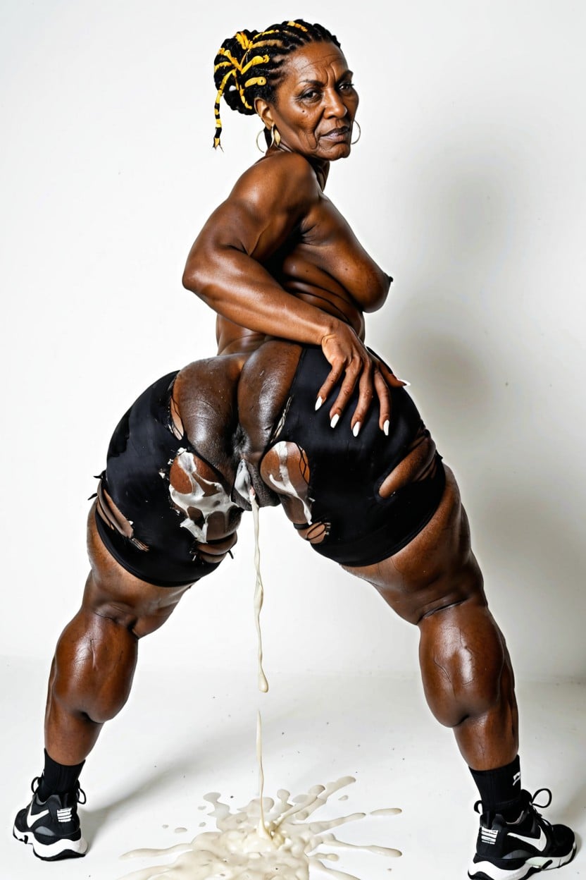 Full Body, Sweaty, African Granny Black Skin AI Porn