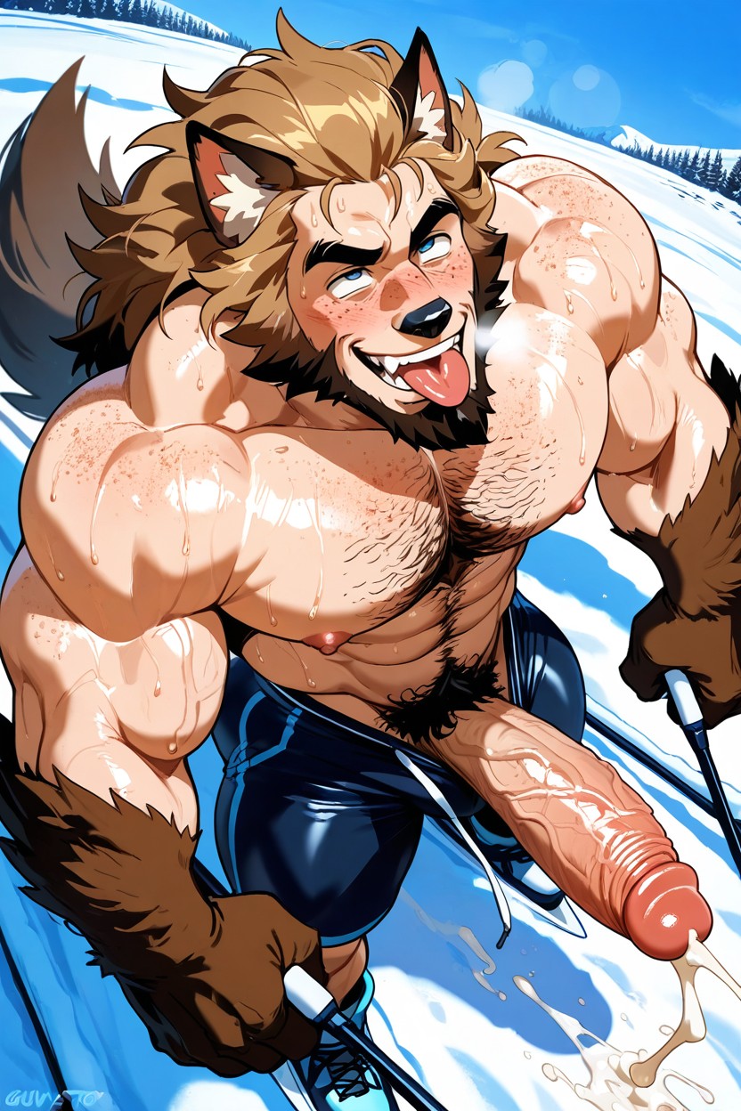 Pénis Hyper Long Et Impossible, Arms Spread, Muscles Surdimensionnés Porno IA Gay