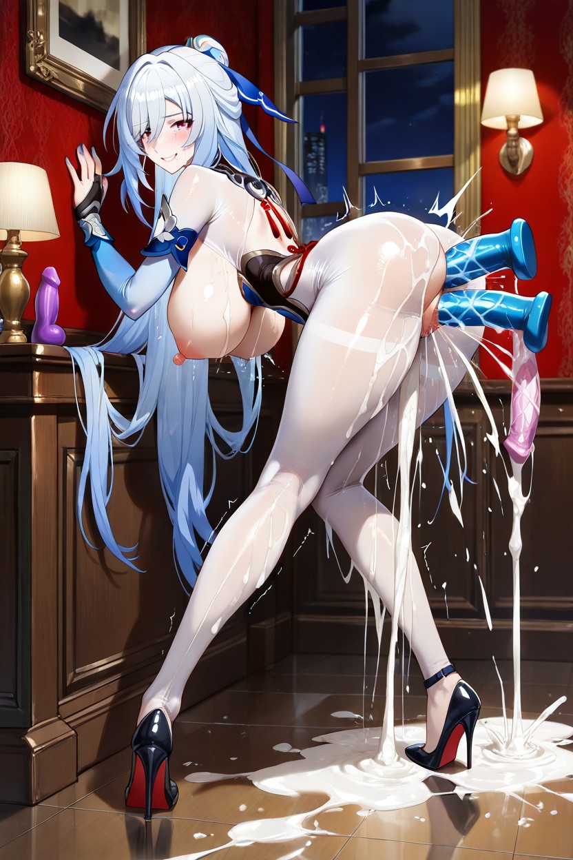 Dildo Fixed On Wall, Vagina Very Detailed, Heels Are Visiable Hentai AI Porn