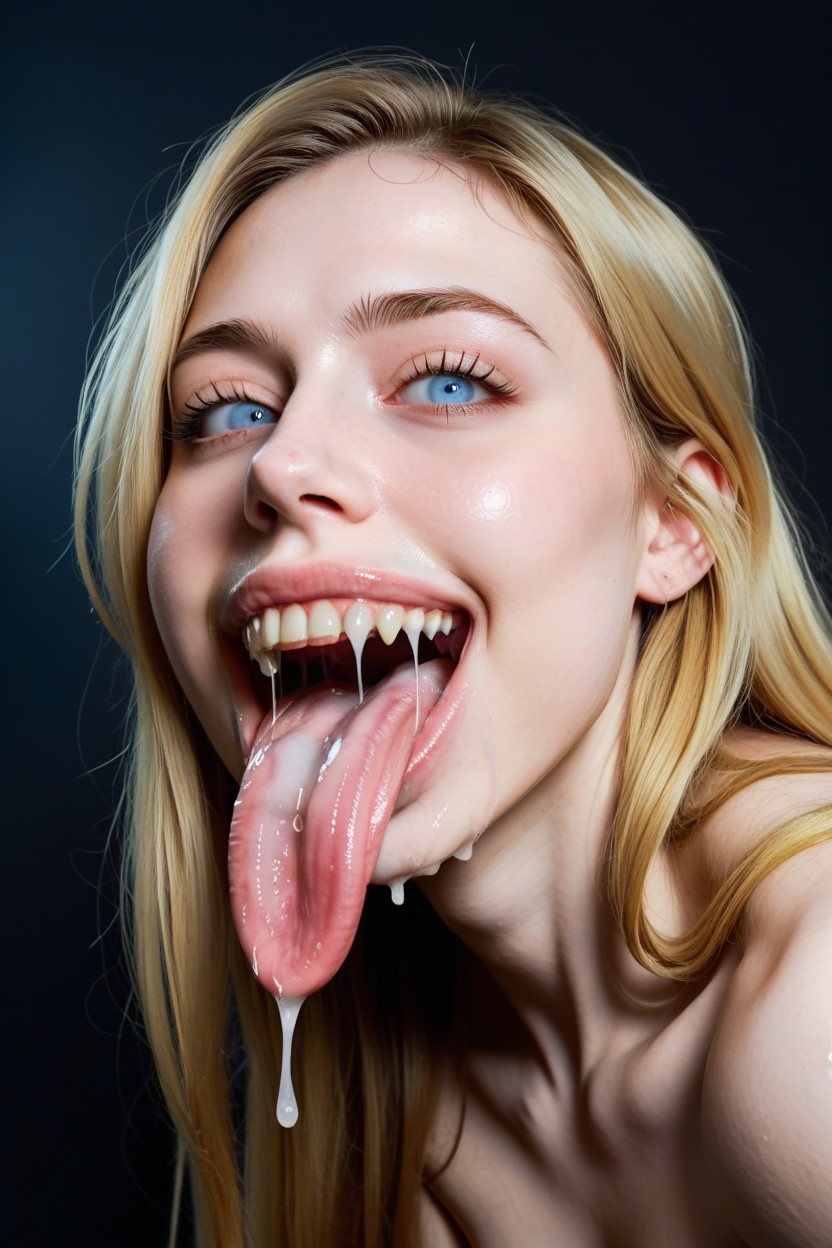 Hyper Long Tongue, Detailed Perfect Teeth, Mouth Focus Porno IA
