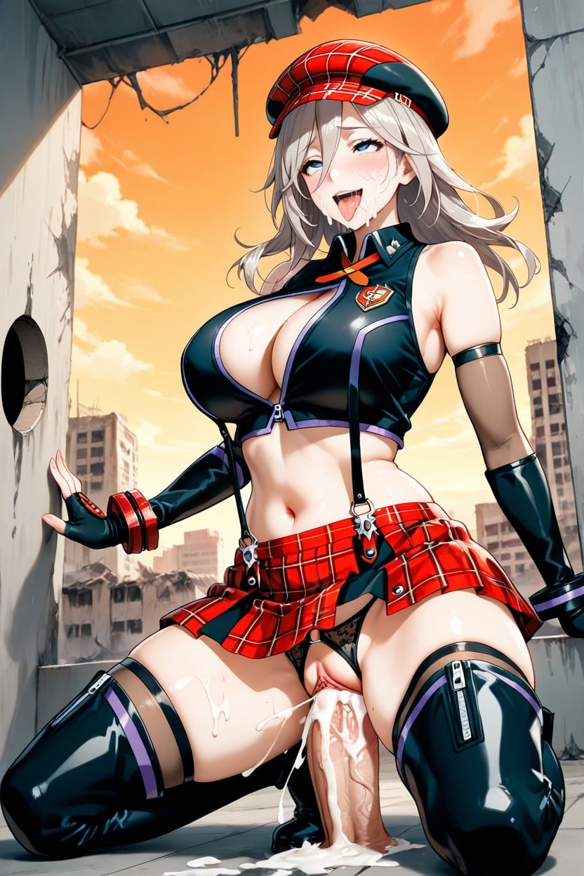 The Left Of Which Extends To Her Elbow, Exposing Her Midriff And Some Cleavage, Hyper Penis Hentai AI Porn