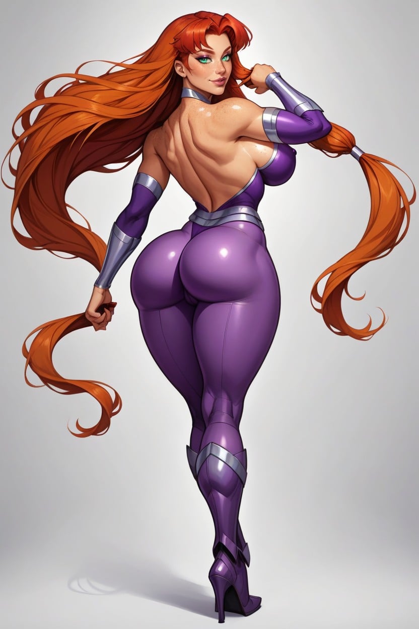 Pelo Pelirrojo, Wearing Her Classic Costume A Metallic Purple Leotard, Seductive Pose Porno IA