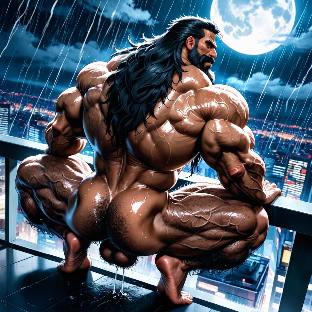 On Tiptoes, Detailed Image, Extreme Hairy Chest ゲイAIポルノ