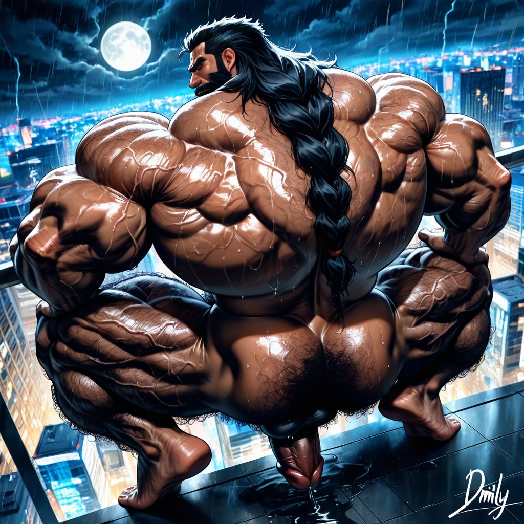 Exposed Muscle Thighs, Huge Hairy Pecs, Showing Back Pornografia gay com IA