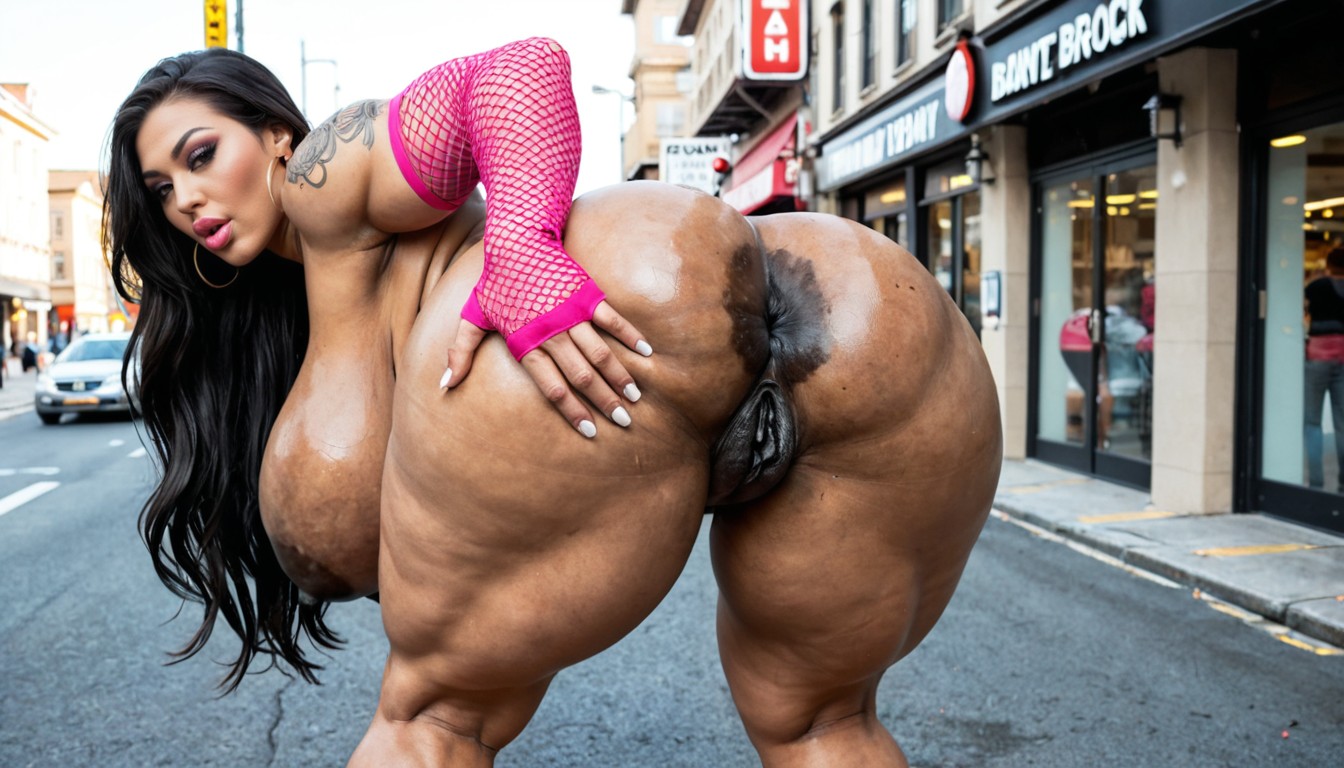 Extra Wide Hips, Agachándose, Vista Trasera Porno IA