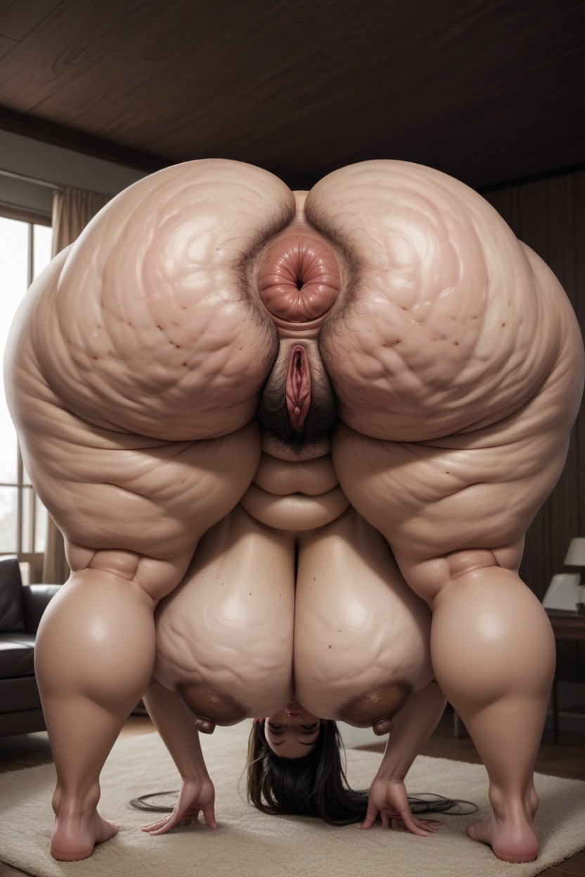 Hyper Swollen Anus, Stomach Bulge, Hairy Ass And Pussy BBW AI Porn