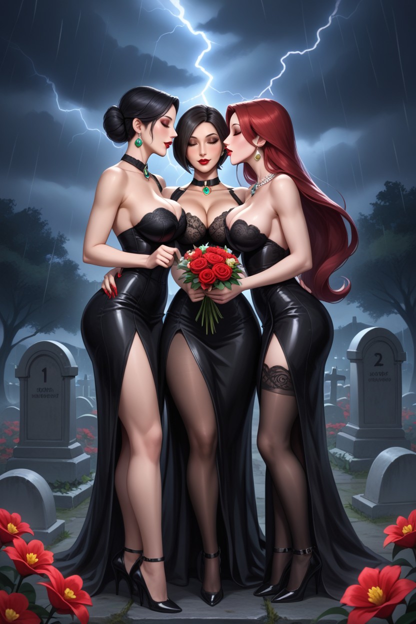 Brown Eyes, Cemetery, Horny Hentai AI Porn