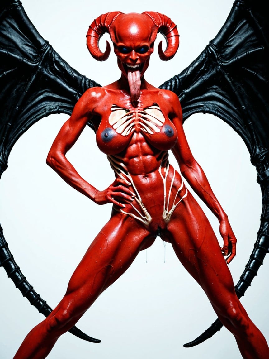 Nude, Red Skin, Extreme Large Wings AI Porn