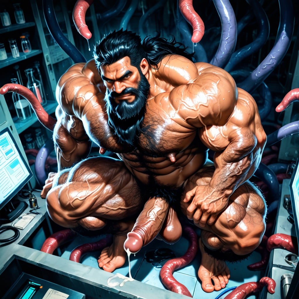 Incredibly Hairy Fur Trail And Abs, Incredibly Wide Shoulders, Side View AI Gay Porn