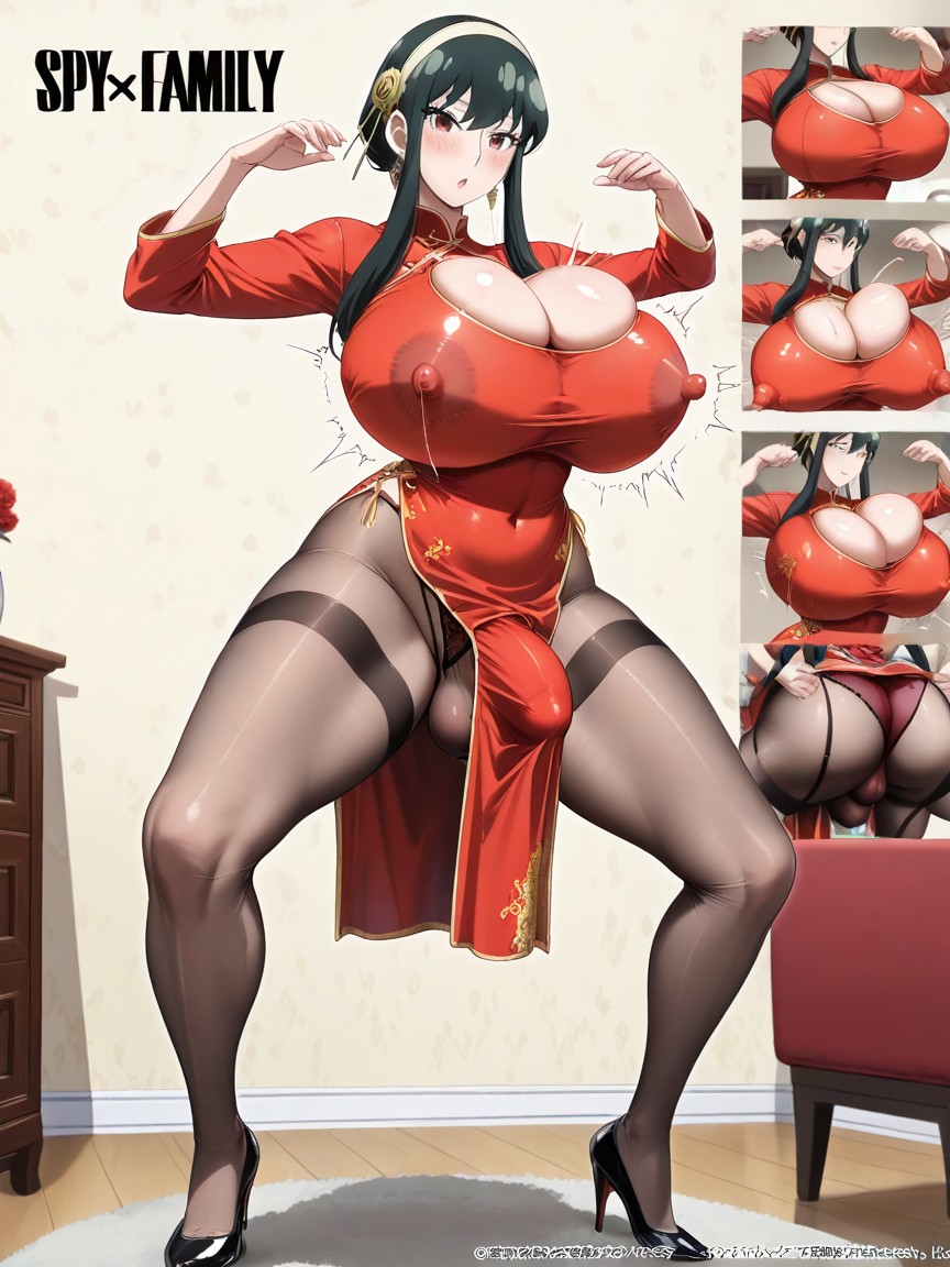 Living Room, Black Hair, Yor Forger Hentai AI Porn