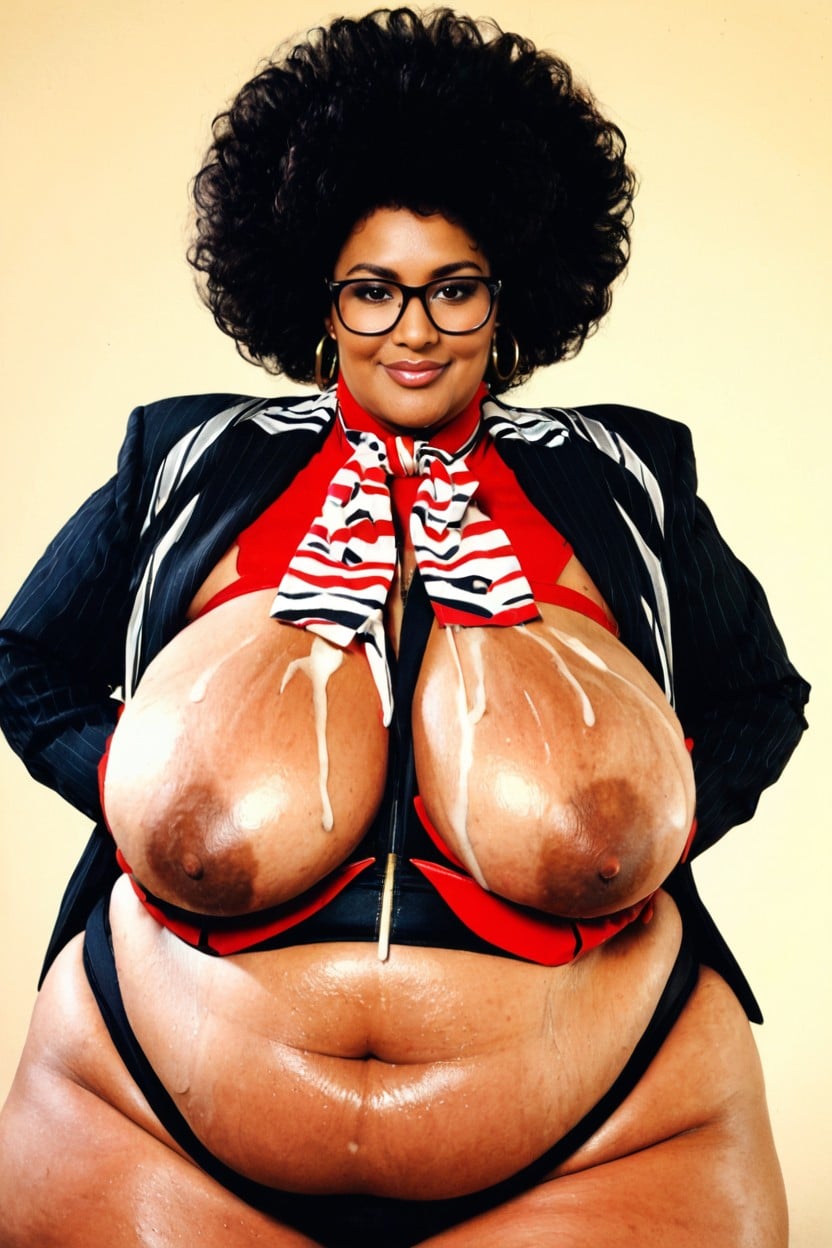 Cumshot, Big Puffy Enlarged Black Nipples, Bust Shot BBW AI Porn