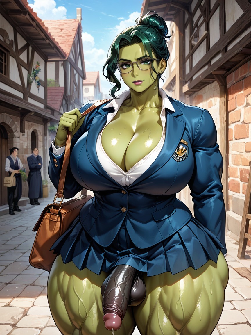 Thick Thighs, Wide Hips, Dark Green Hair-bun Porno IA Gay