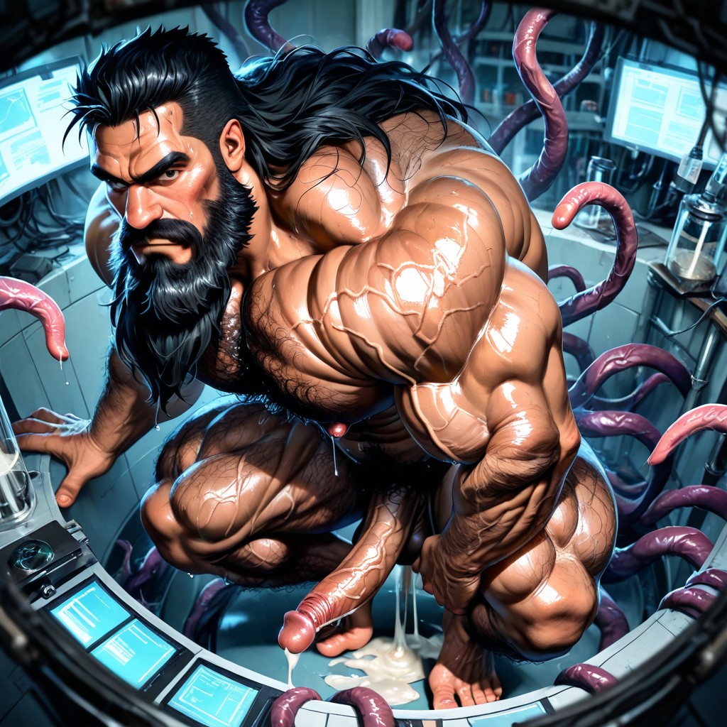 Dark Tanned Skin, Brute Warrior, Long Beard Pornografia gay com IA