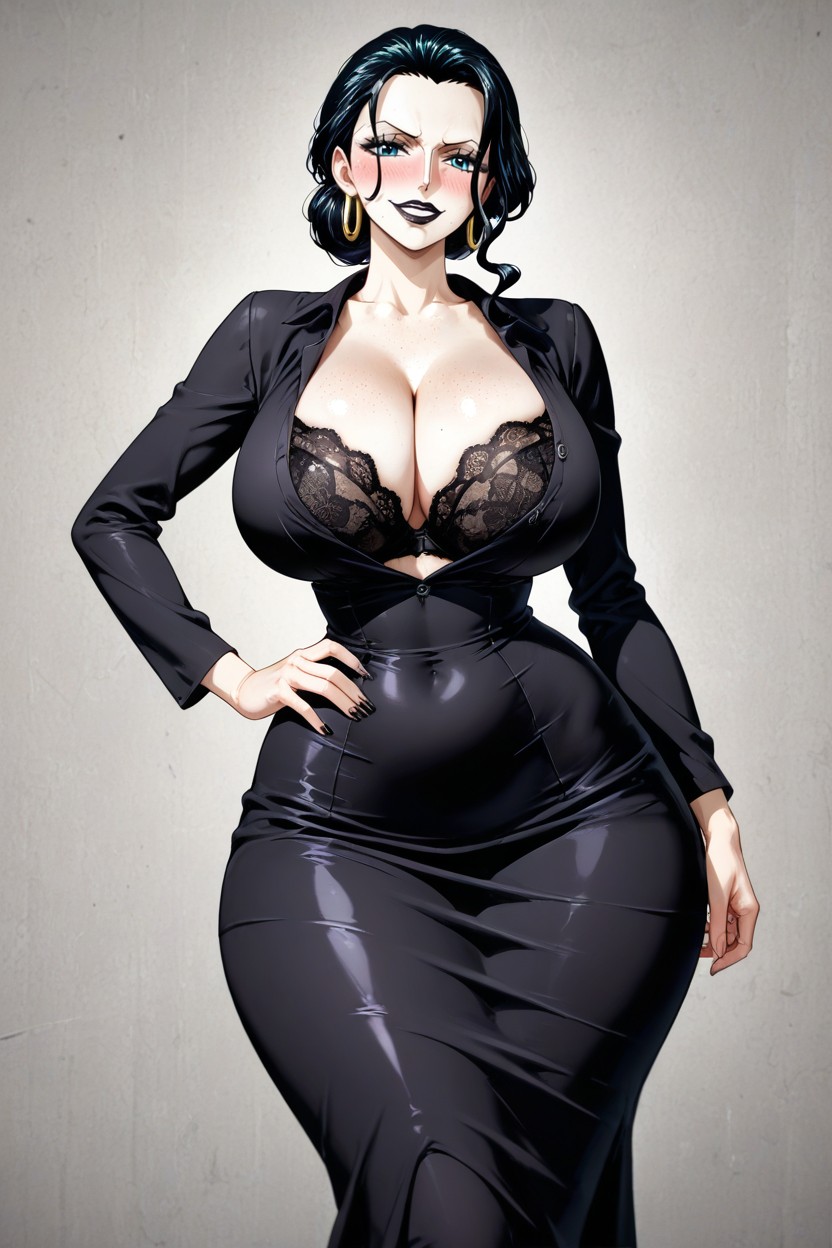 Fitted Dress Shirt, Voluptuous Breasts, Embarrassed Hentai AI Porn