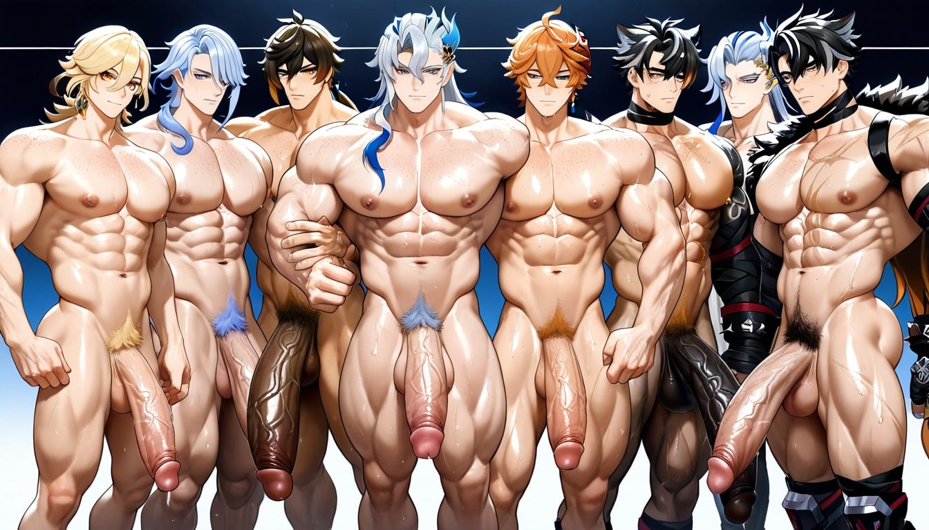 Penis Size Comparison Chart, Oversized Muscles, Rim Lighting AI Gay Porn