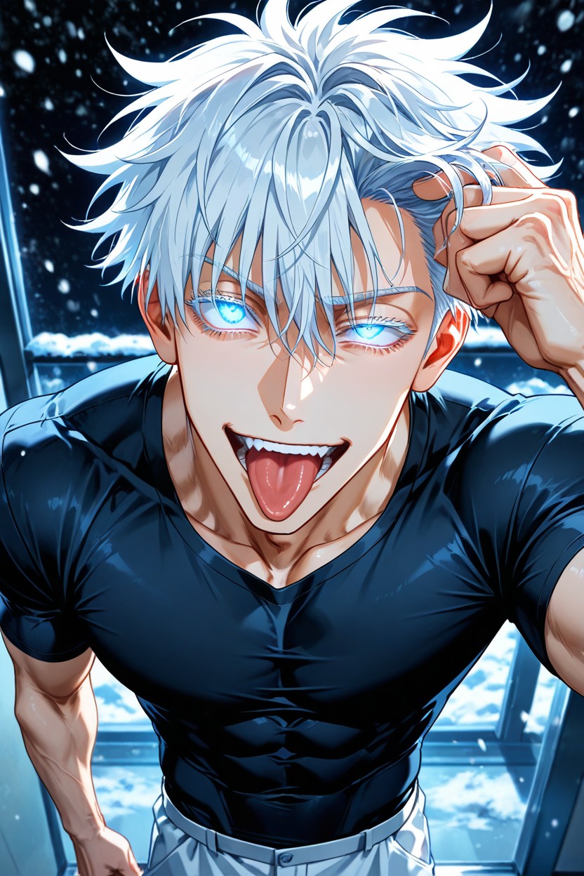 White Eyebrows, Illustration, Bright Light Blue Eyes AI Gay Porn