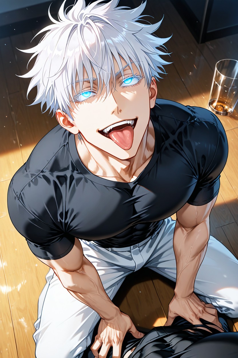 Refined Jawline, Short Length, Kneeling AI Gay Porn