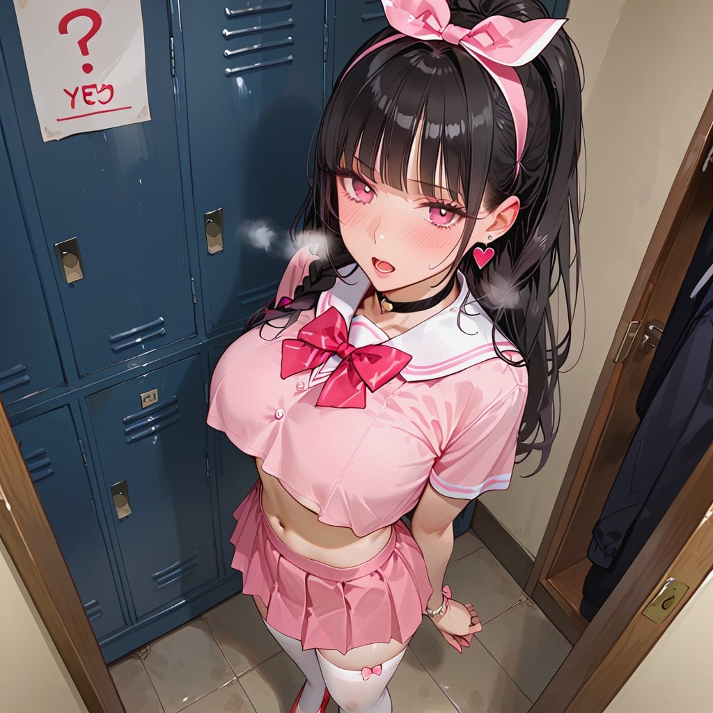 Choker, Touching Face, Surrounded By Men Hentai AI Porn