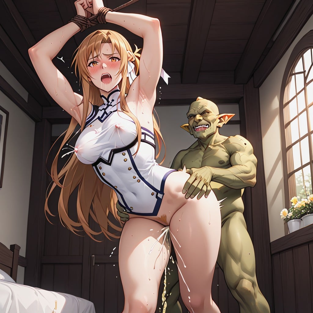 Side View, Spread Breast, Sweating Around Body Hentai AI Porn