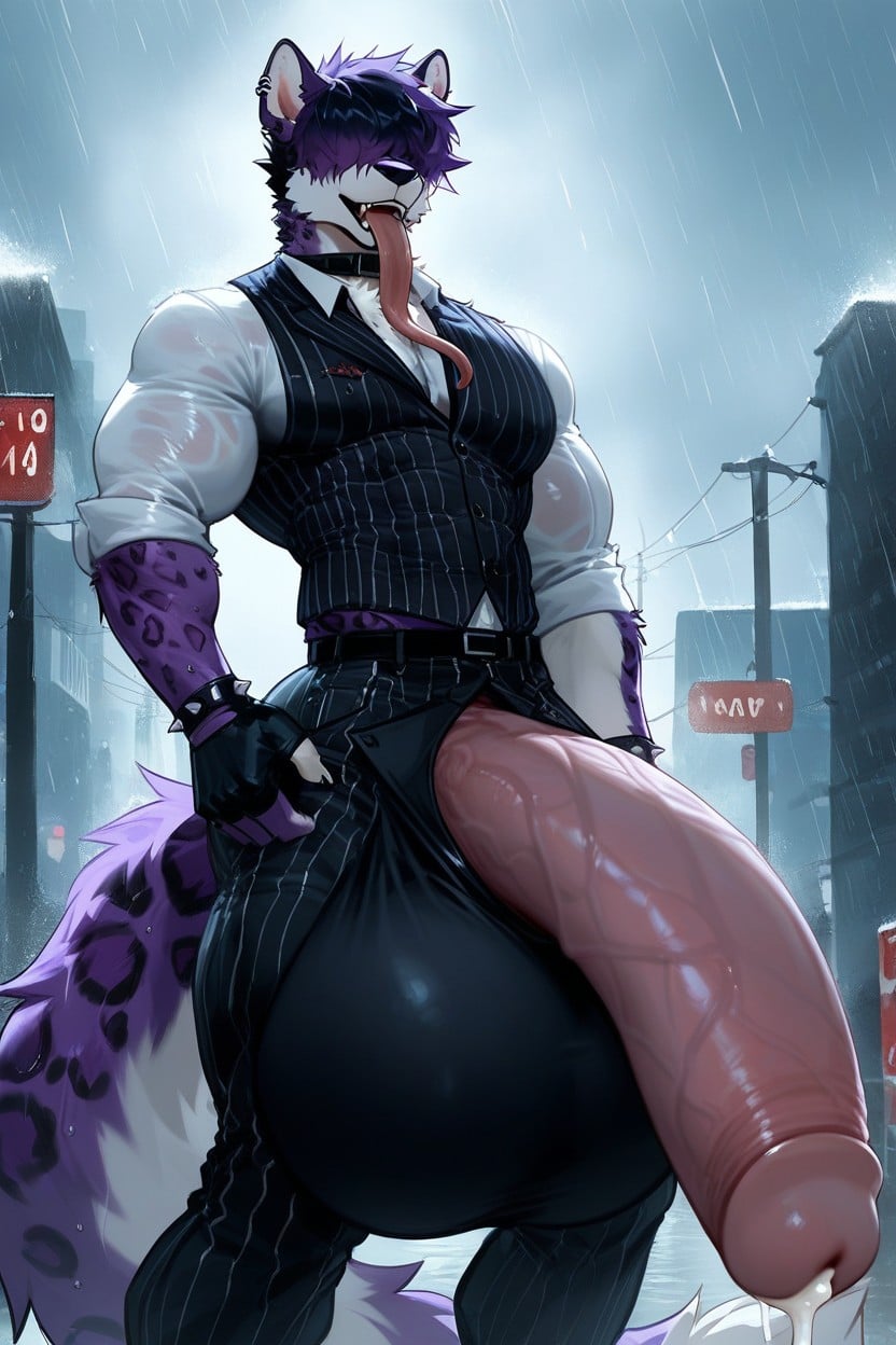 Transparent Cum, Spotted Fur, Hyper Oversized Massive Enormous Bulge Furry AI Porn