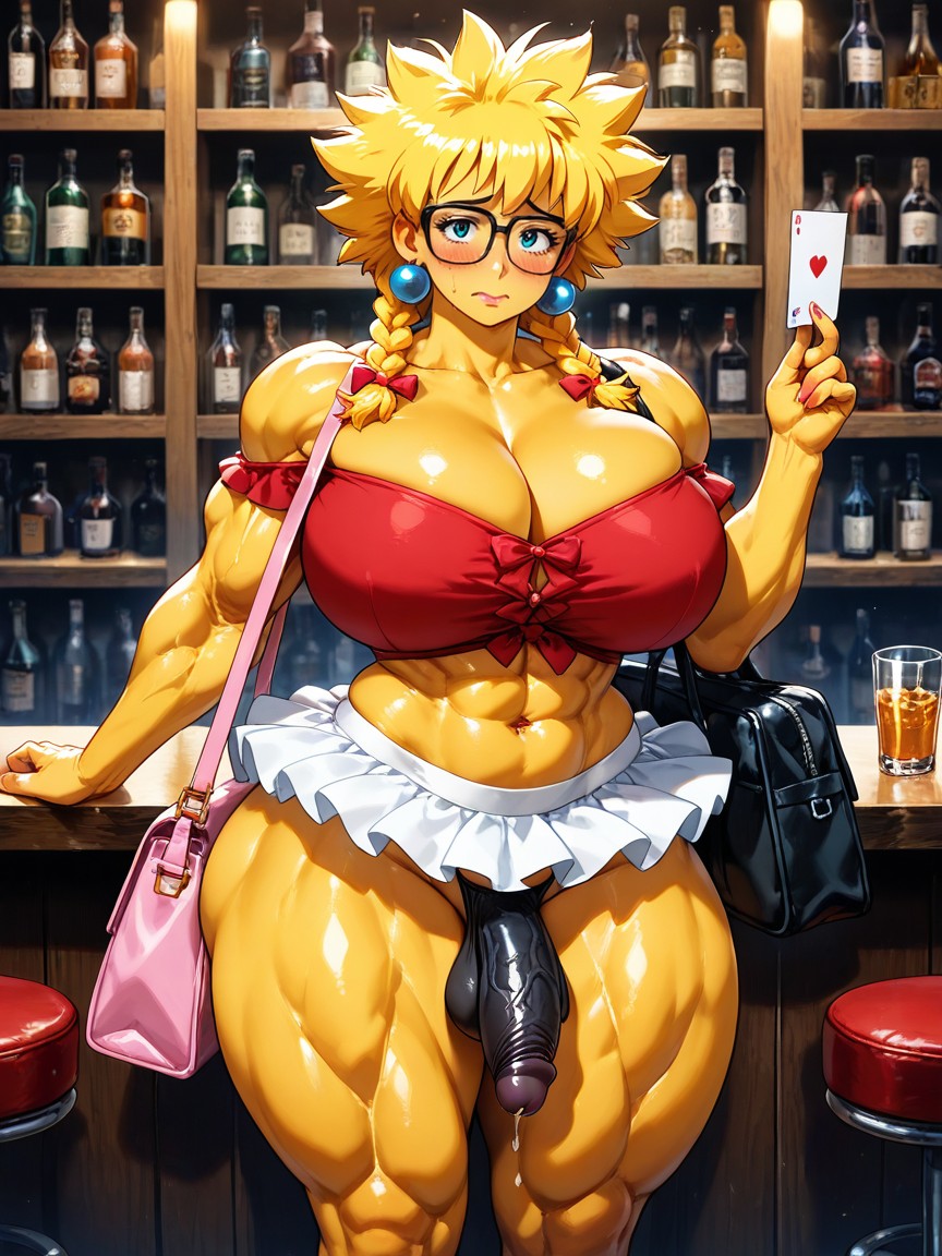 Glasses, Erect Cock, Red Blouse With Deep Cleavage AI Gay Porn