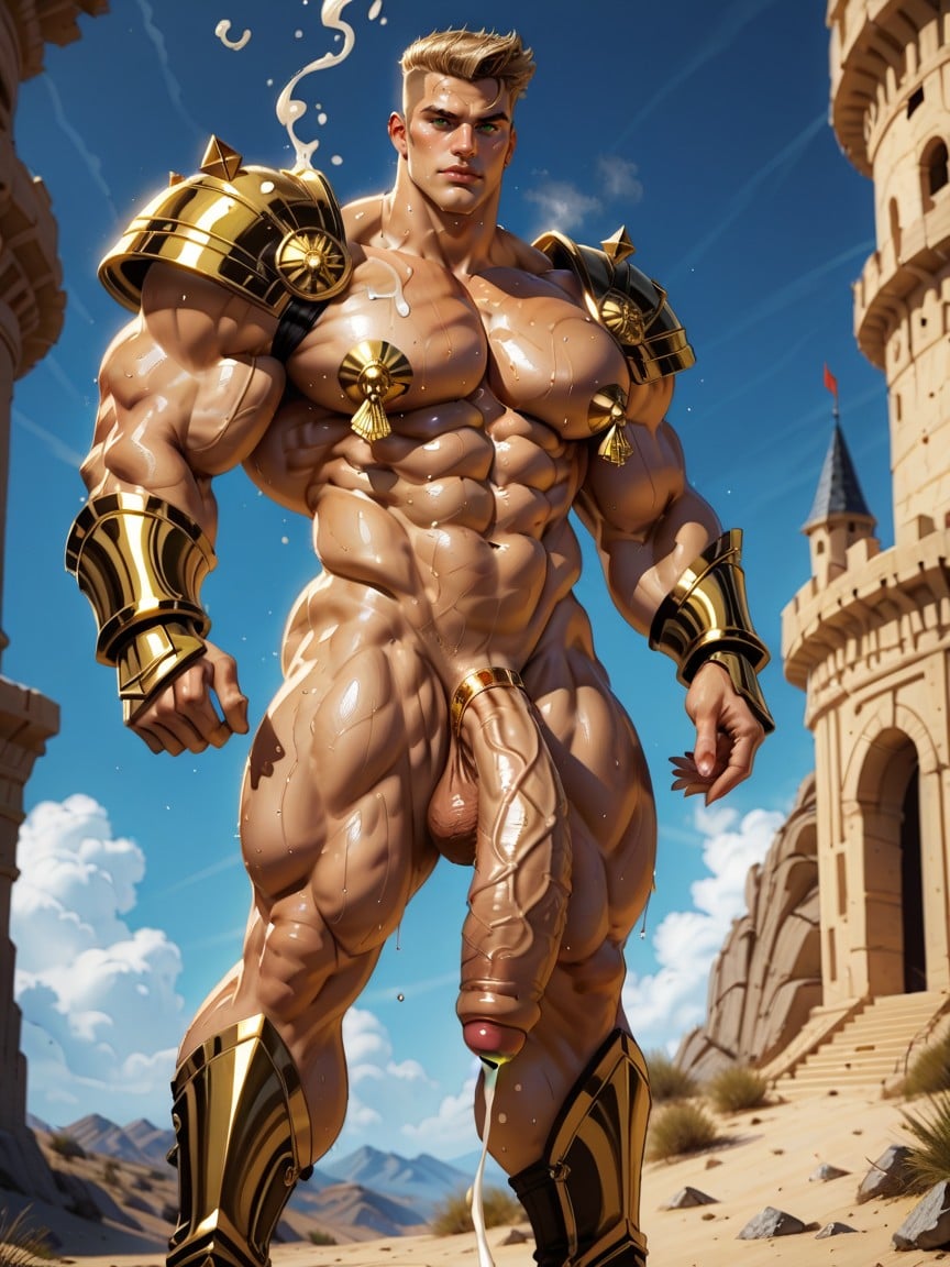 Huge Throbbing Hard Erect Growing Uncut Cocks, Gold Jewelry, Thick Pecs AI Gay Porn