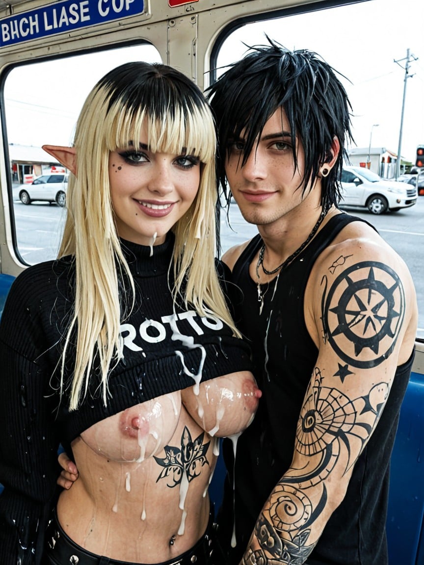 Black Hair, Sideswept Bangs, Face Tattoos AI Porn