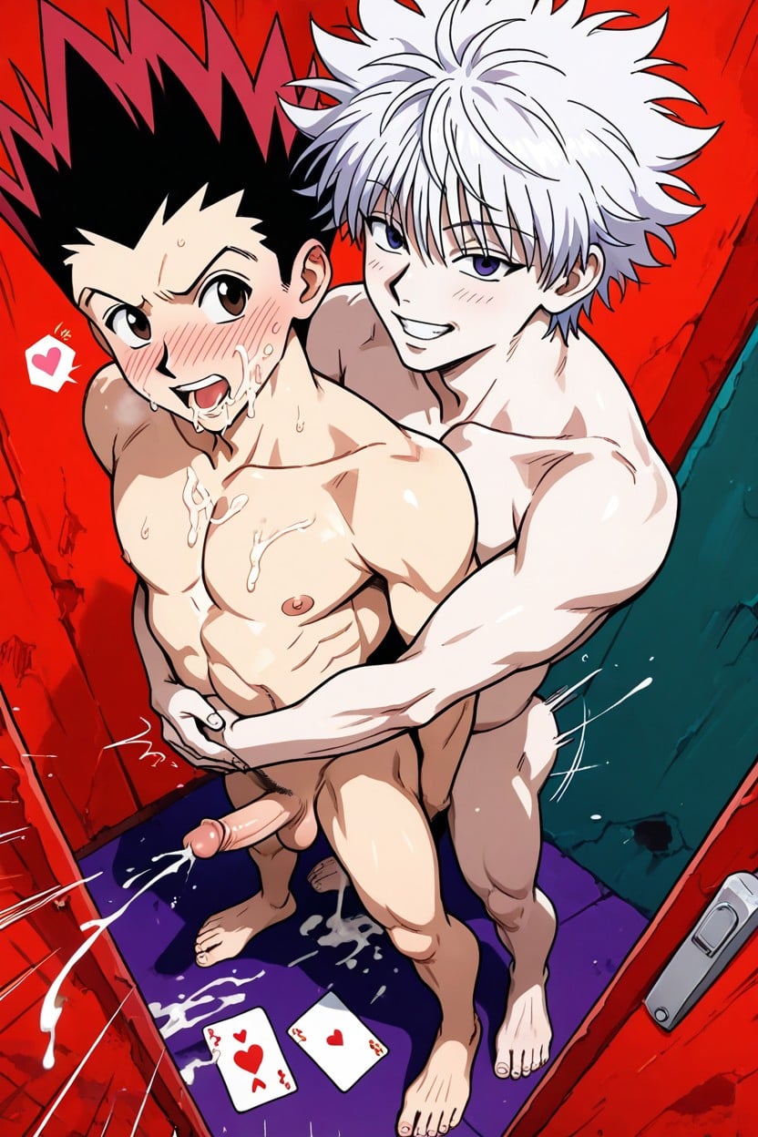 Hisoka Morrow With Red Hair From Hunter X Hunter As Top, 2 People, Naked AI Gay Porn