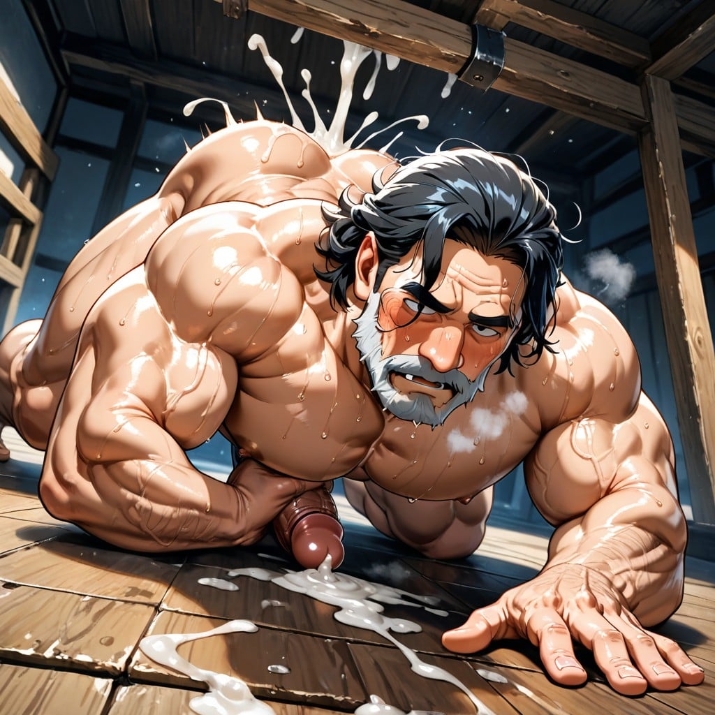 Underneath View Of A Planking Character With Well-defined Muscles, Muscular Body, Both Hands Down AI Gay Porn