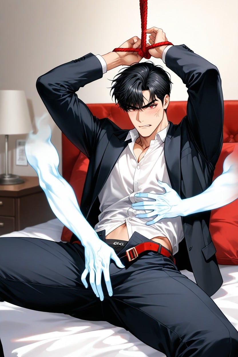 Long Bangs Falling Over The Forehead, Groping, A Lot Of Ghost Hands AI Gay Porn