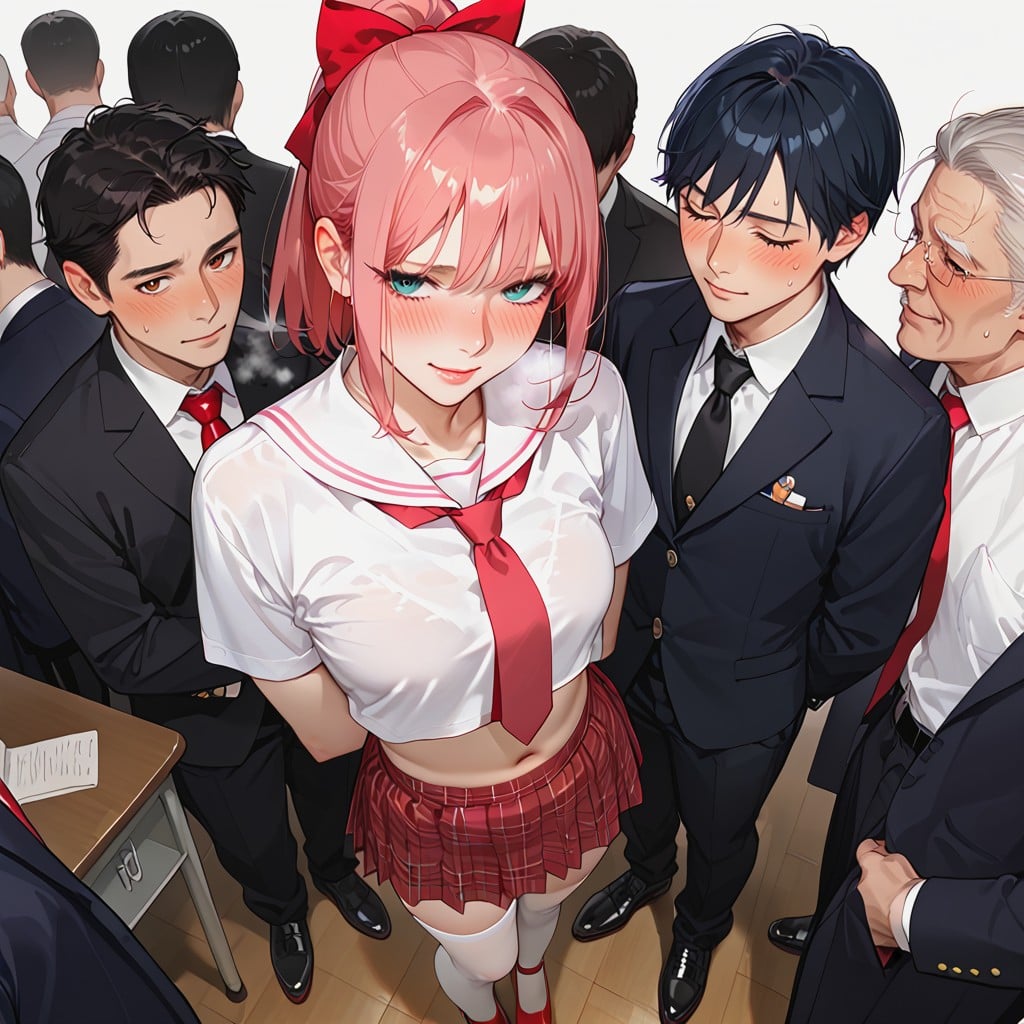Pink Backpack, Classroom, Surrounded By Men Hentai AI Porn