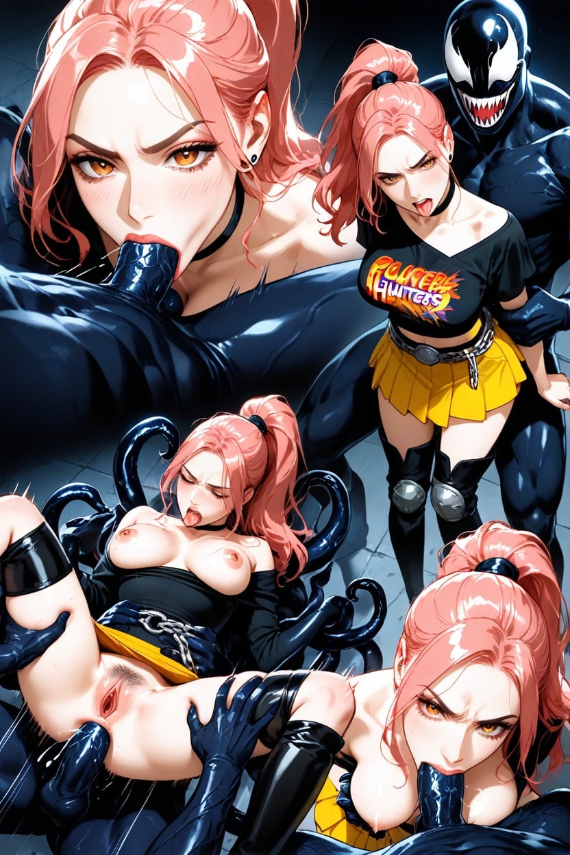 Medium Ass, Flowing Long Pink Hair, Venoms Tongue Deepthroat Hentai AI Porn