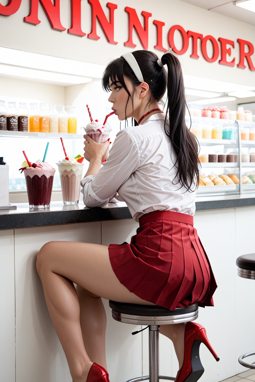 Forward, White Blouse With Breasts Showing, Back Arched AI Porn