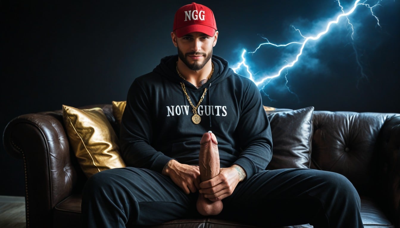 Pulling Down Sweatpants, Vip Luxury Club, Black Background AI Gay Porn