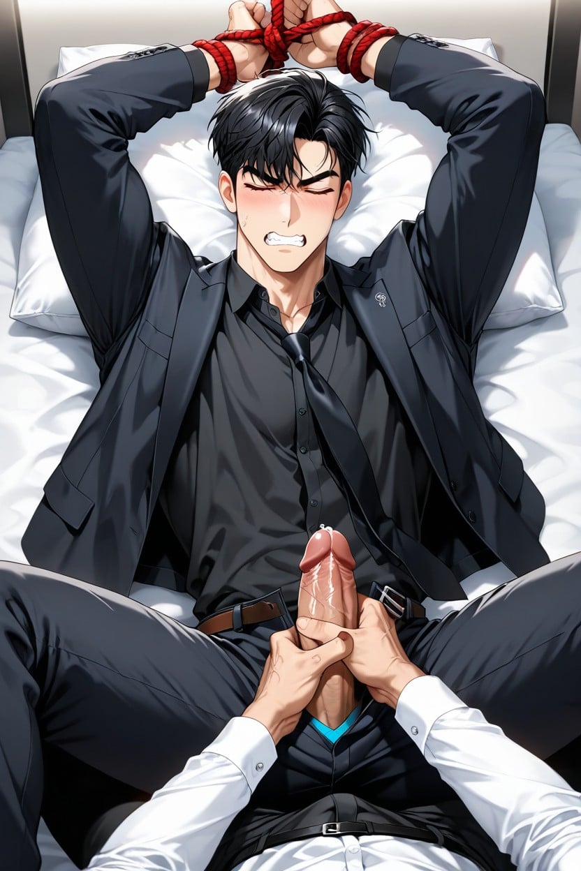 Voluminous And Slightly Messy Hair, Long Sleeves, Sitting Down Legs Spread AI Gay Porn