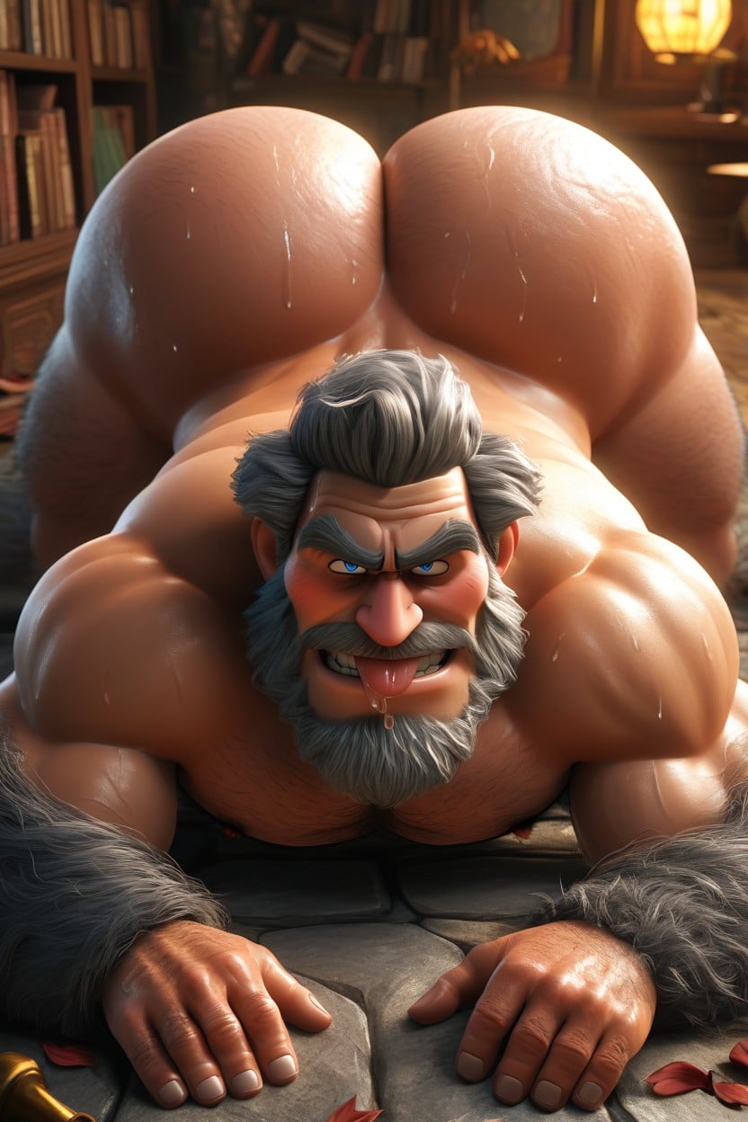 Hairy Buns, In A Library, Perfectly Round Hairy Extra Large Bubble Butt AI Gay Porn