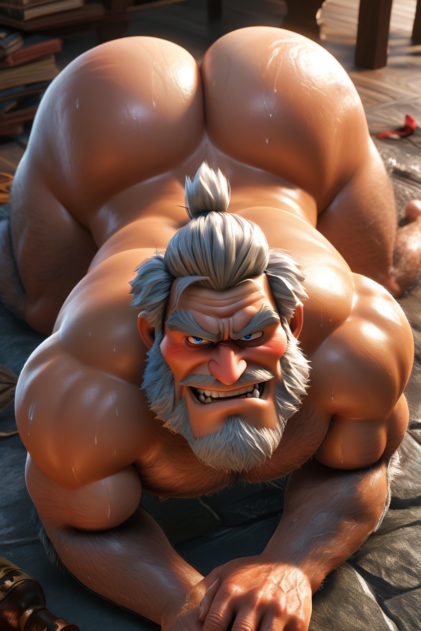 Drooling, Hairy Butt, Blue Eyes AI Gay Porn