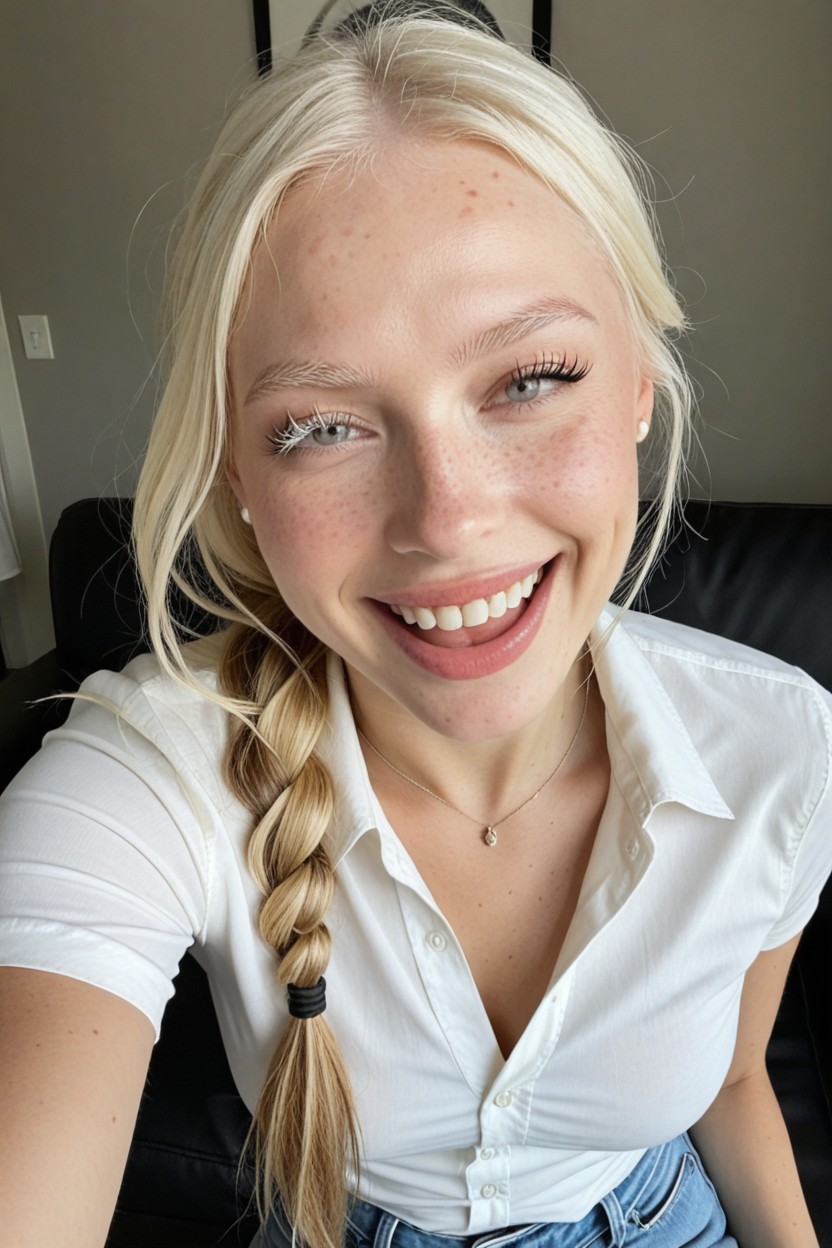 Blush, White Skin, Collared Shirt AI Porn