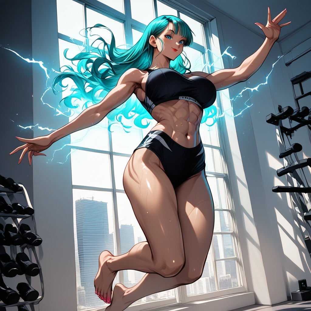 Ultra Detailed, Red Lipstick, Flaring Blue Aura Hentai IA