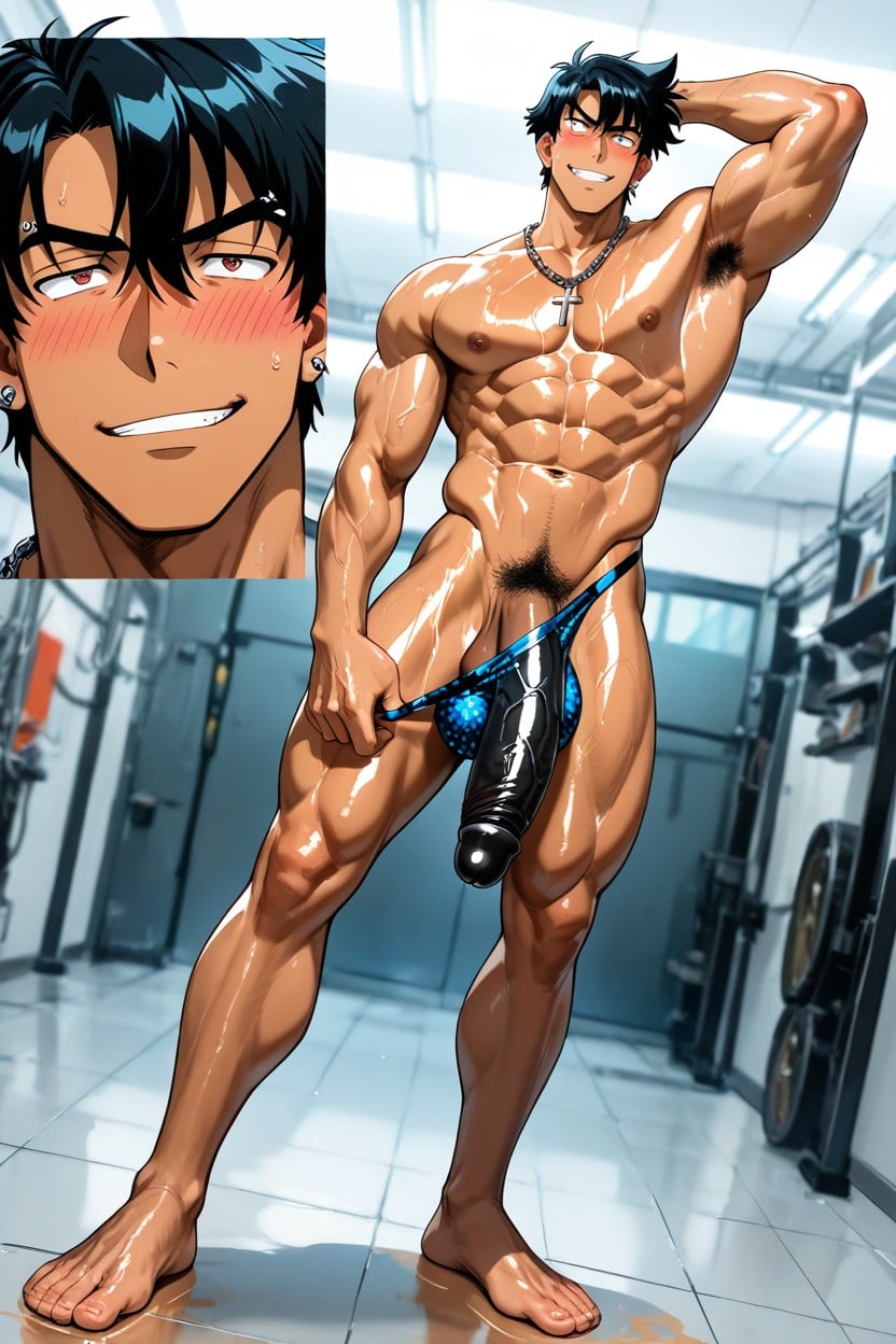 Oiled Skin, Steel Chain Necklace, Bottom Up AI Gay Porn