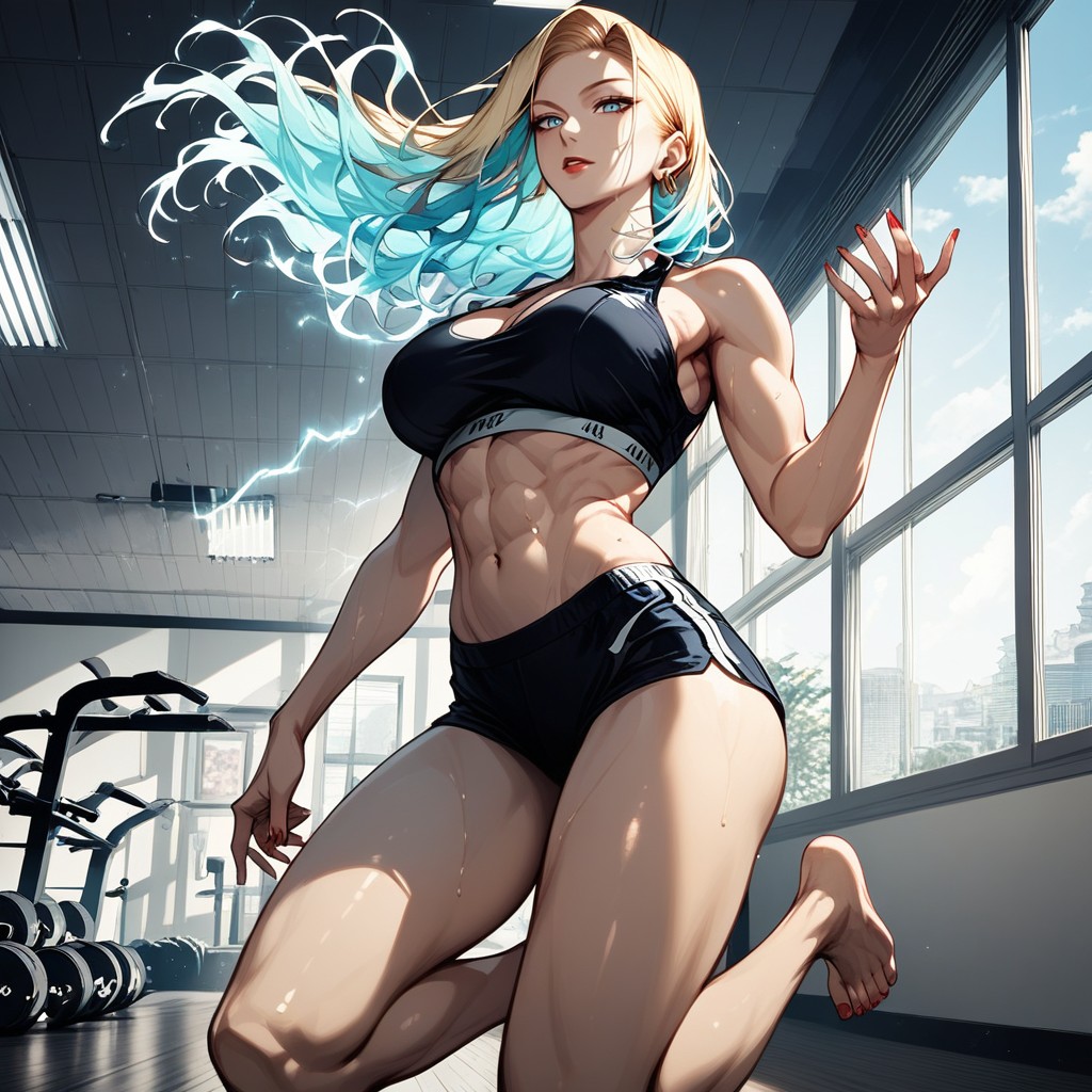 Detailed Hair, Gewelltes Haar, Tanned Skin Hentai KI Porno