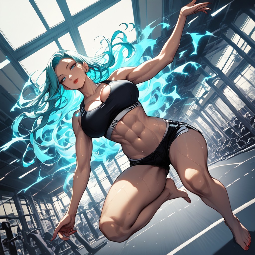 Cabello Turquesa, Ultra Detailed, Swirling Yellow Aura Around Body Hentai IA