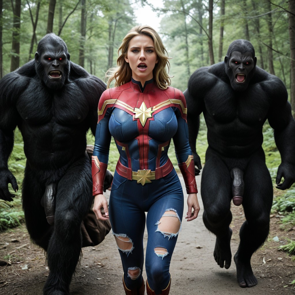 Girlfriend-like Face, A Giant Beast Can Be Seen Over The Woman's Shoulder, Massive Breast AI Porn