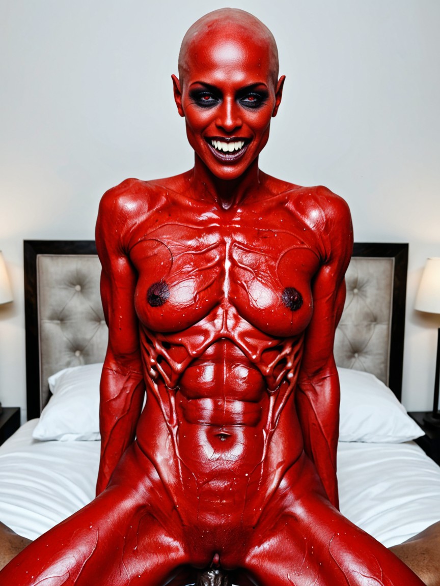 Alien Head Crest, Ultra Red Skin, Beautiful Face AI Porn