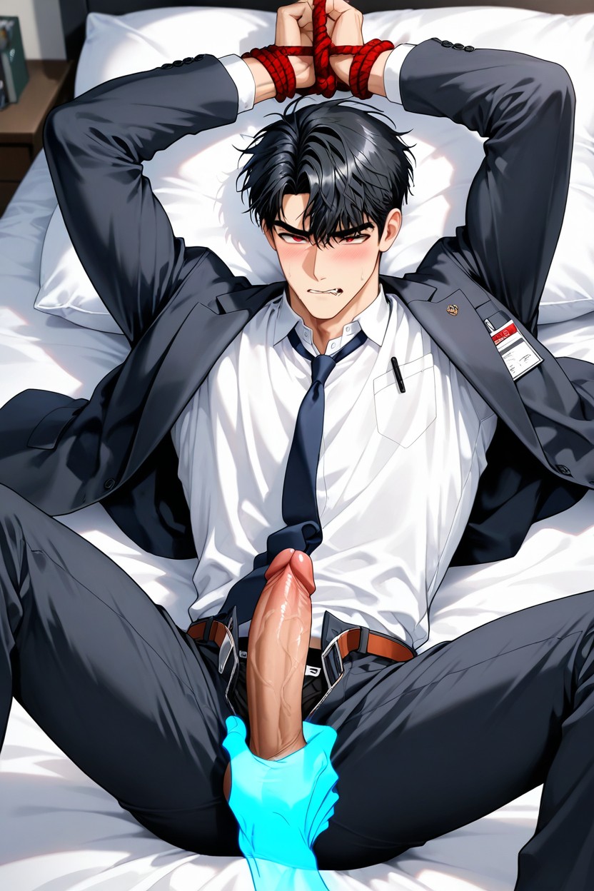 Long Sleeves, Grab Penis, Black Hair AI Gay Porn