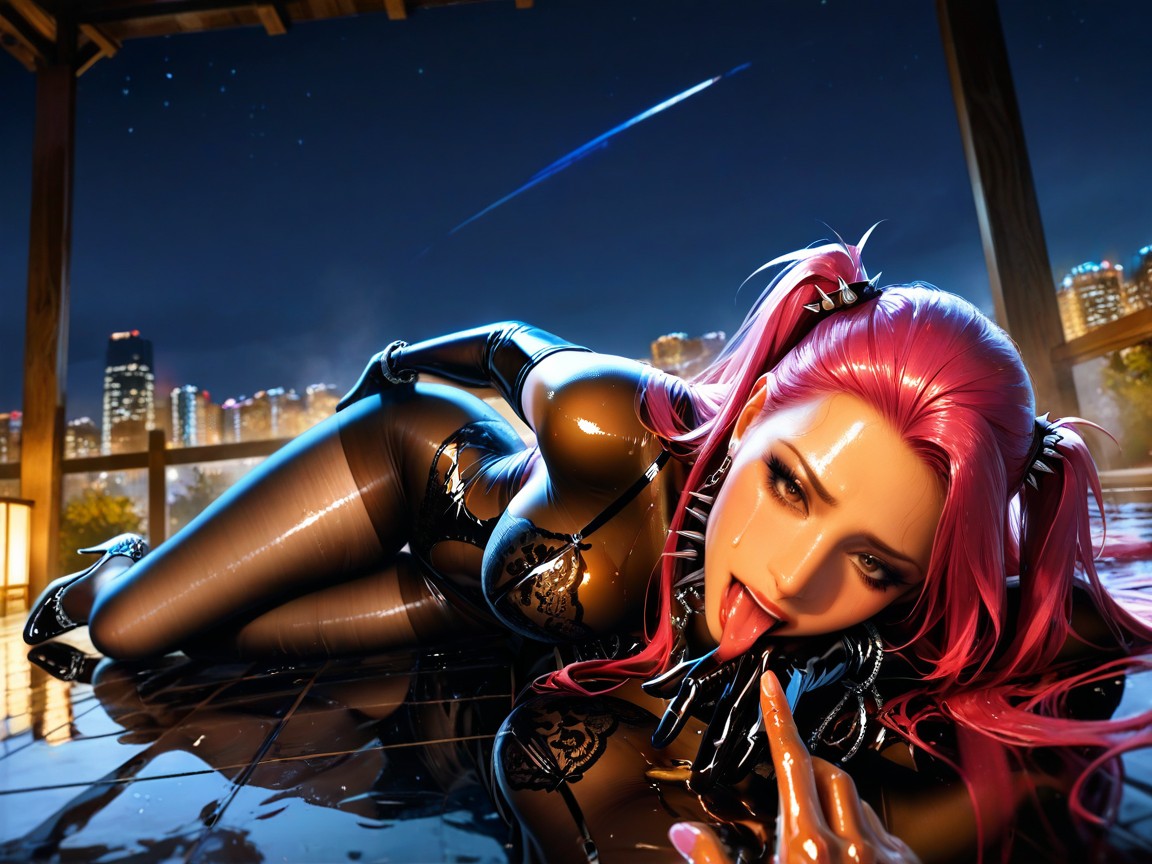 Laying, Intricate Spiked Metallic Jewellery, Shy Porno IA Hentai